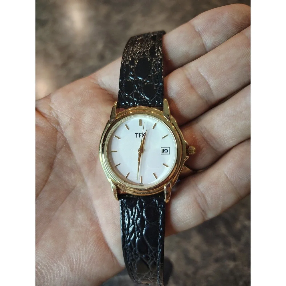 New Vintage 2009 TFX by Bulova Mens Quartz Watch 14k Plated fuex Alligator Strap